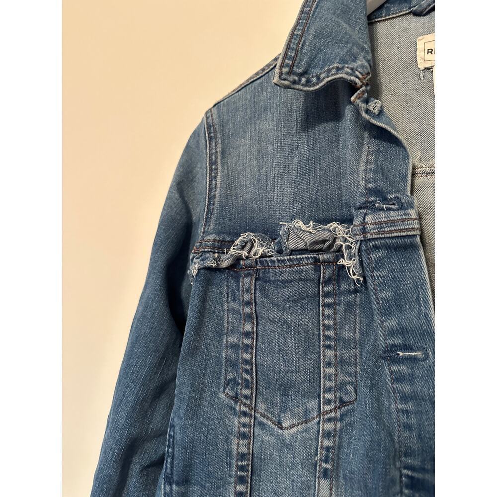 For The Republic Blue Medium Wash Frayed Button Front Denim Jacket Size XS - Picture 4 of 8